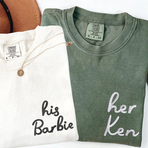 Custom Embroidered His Barbie Her Ken Matching T-shirts for Couples