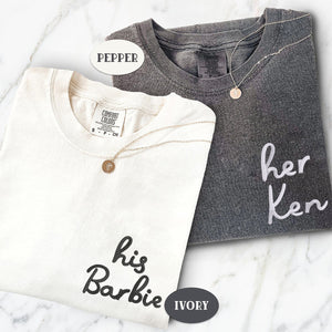Custom Embroidered His Barbie Her Ken Matching T-shirts for Couples