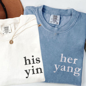 Custom Embroidered His Yin Her Yang Matching T-shirts for Couples