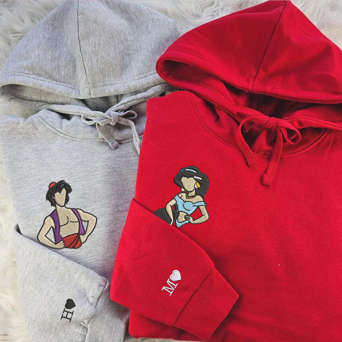 Custom Embroidered Hoodies For Couples, Custom Matching Couple Hoodie, Cute Princess Couples Embroidered Hoodie V1