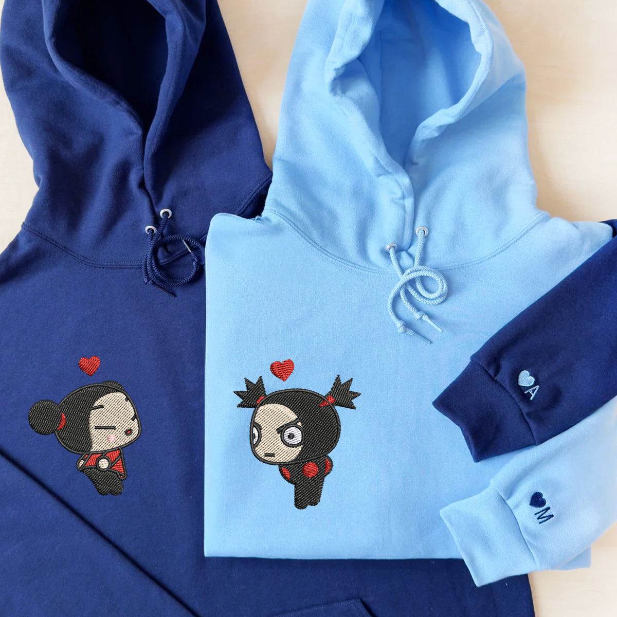Custom Embroidered Hoodies For Couples, Cute Cartoon Ninja Girl & Boy Embroidered Matching Hoodie