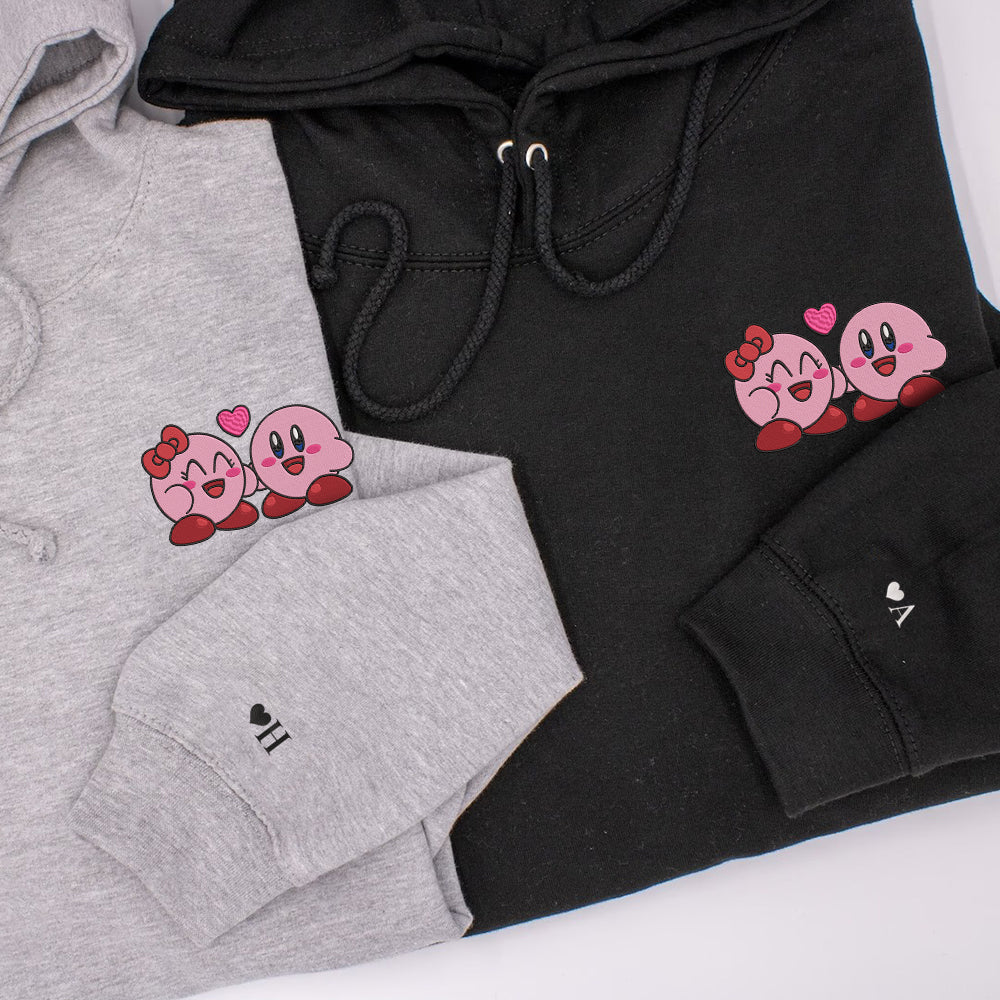 Custom Embroidered Hoodies For Couples, Cute Pink Cartoon Love Characters Hoodie
