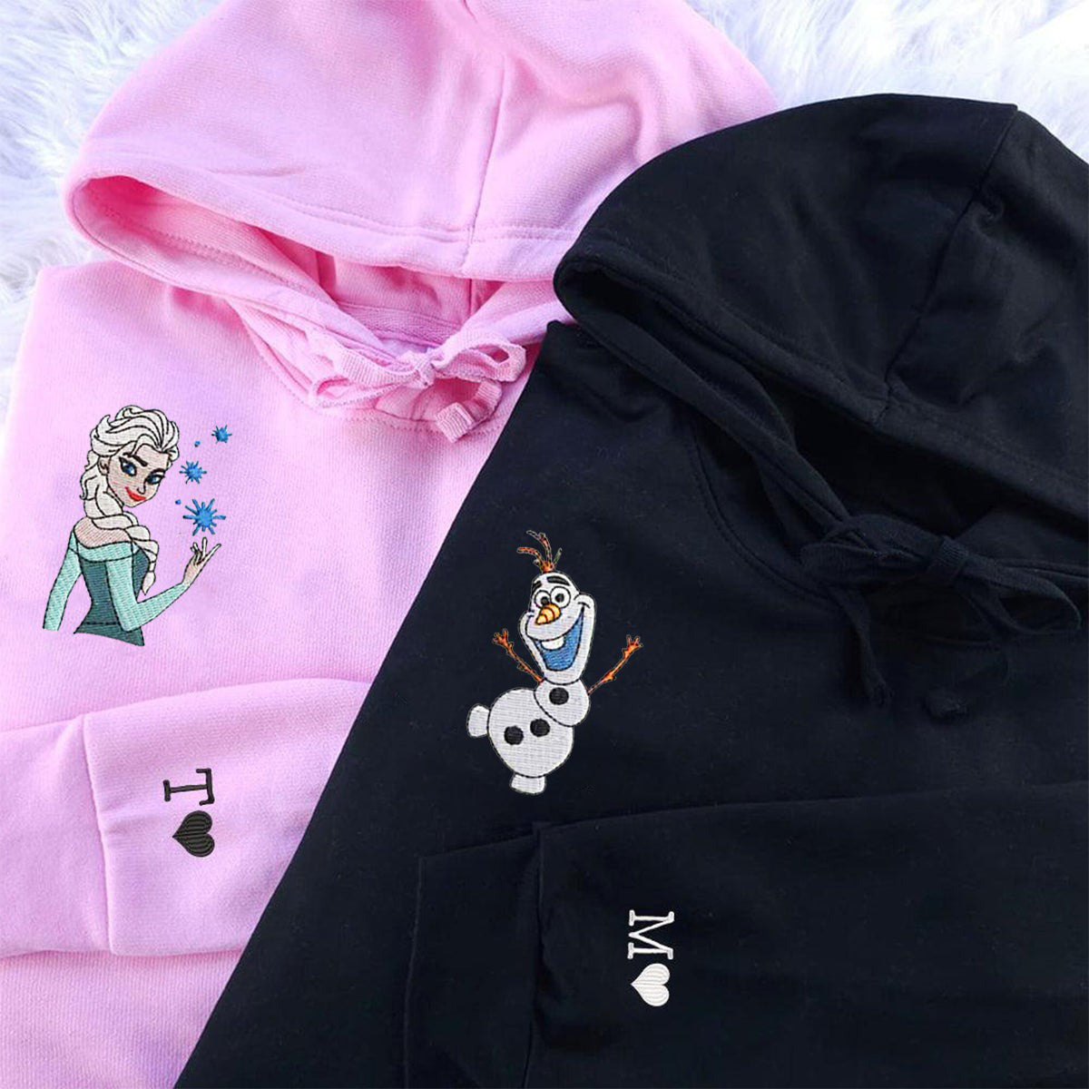 Custom Embroidered Hoodies For Couples, Personalized Couple Hoodies, His Her Hoodies, Cute Frozen Princess Couples Embroidered Hoodie