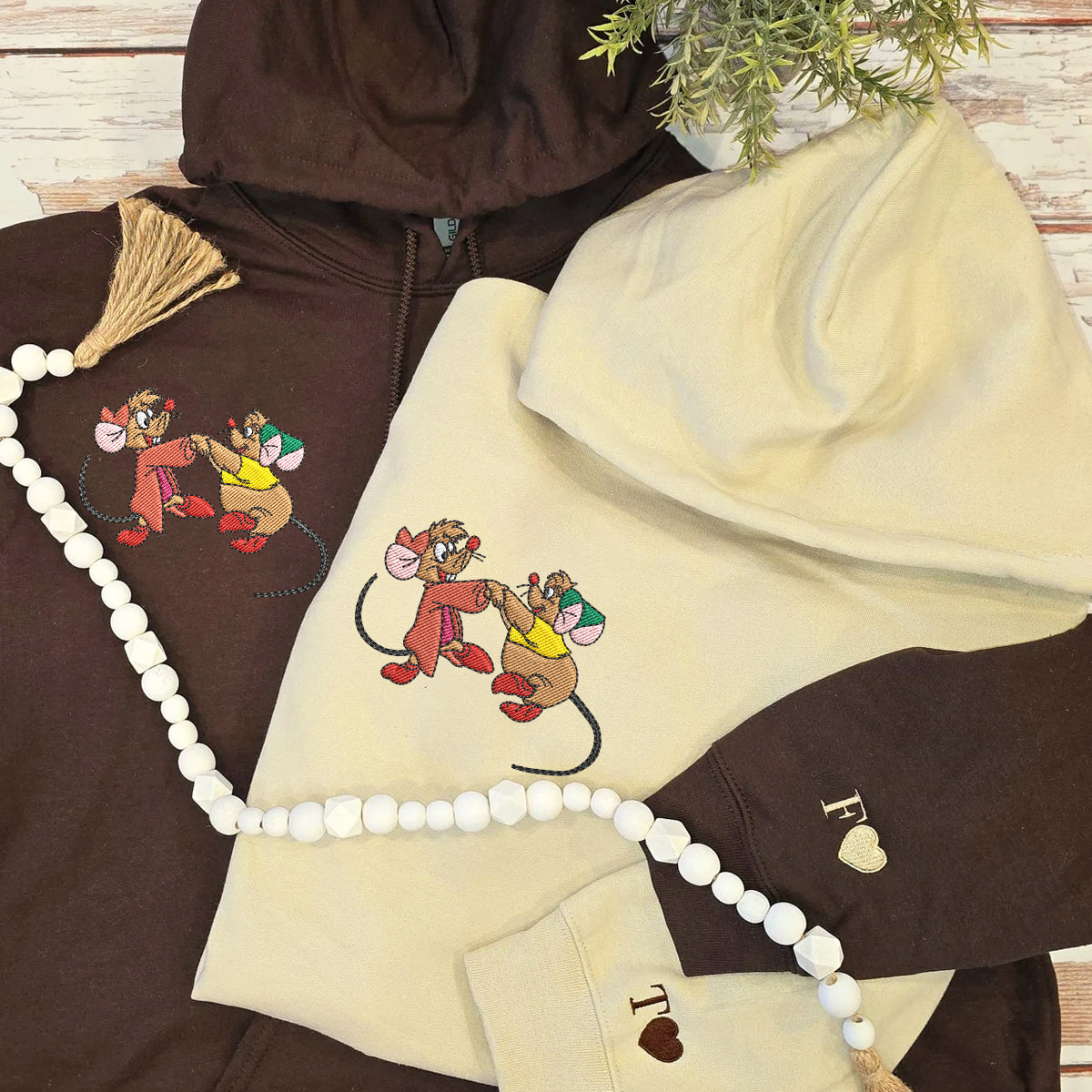 Custom Embroidered Hoodies For Couples, Personalized Couple Hoodies, His Her Hoodies, Cute Mouse Cartoons Couples Embroidered Hoodie