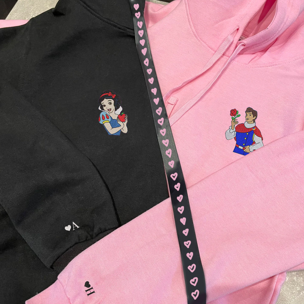 Custom Embroidered Hoodies For Couples, Personalized His Her Hoodies, Adorable Prince x Princess Couples Embroidered Hoodie