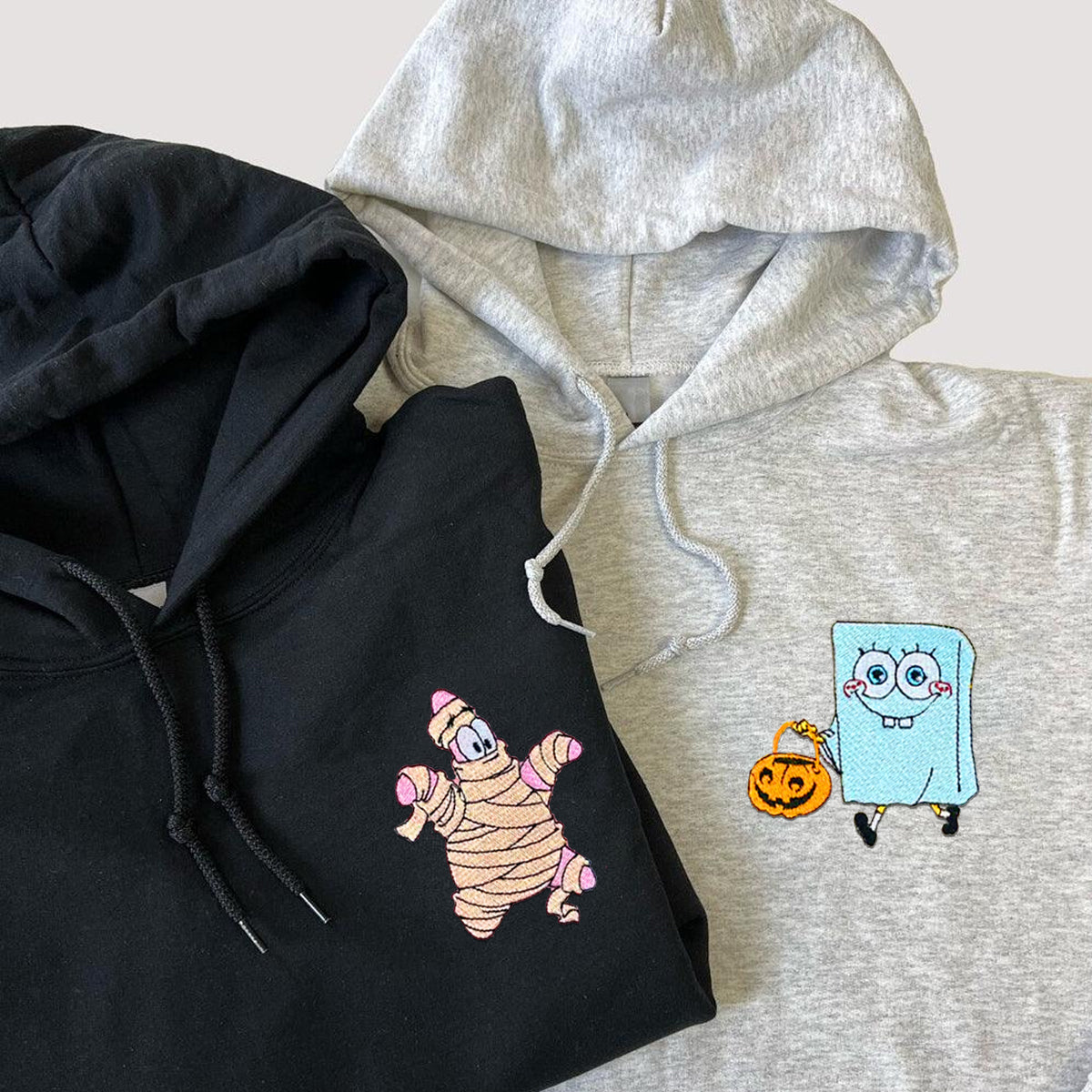 Custom Embroidered Hoodies & Sweatshirts for Couples with Initials, Playful Halloween Costume Friends Set