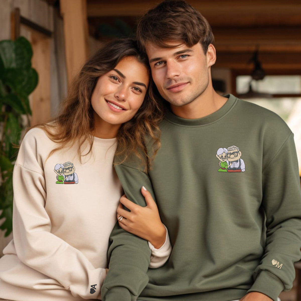 Custom Embroidered Hoodies for Couples, Adorable Elderly Love Hoodie, Romantic Matching Set