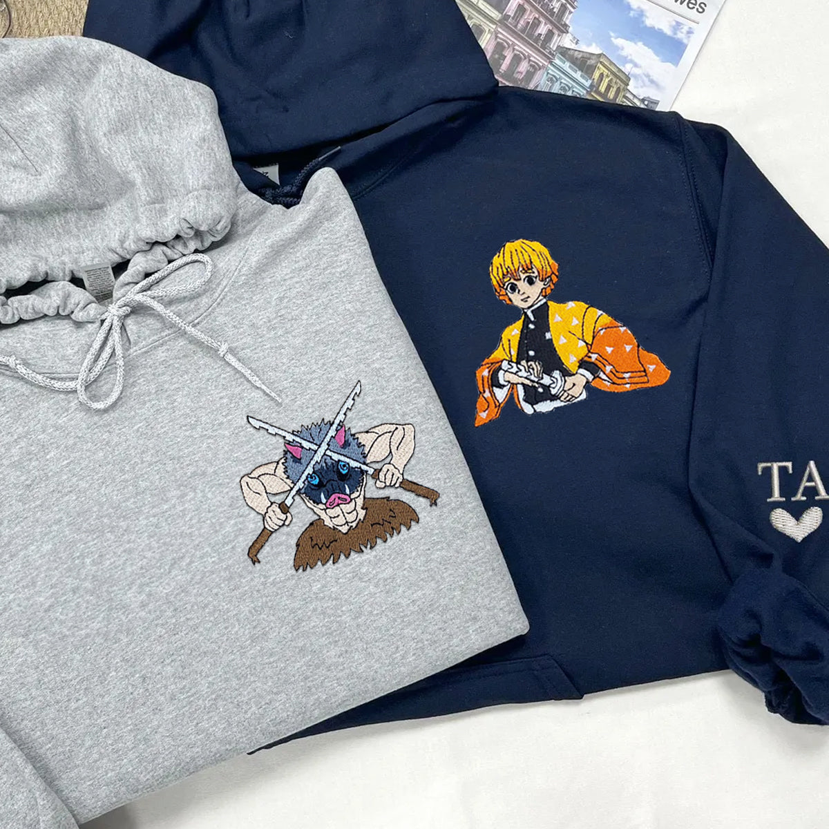 Custom Embroidered Hoodies for Couples, Coolest Cartoon Couples Embroidered Hoodie