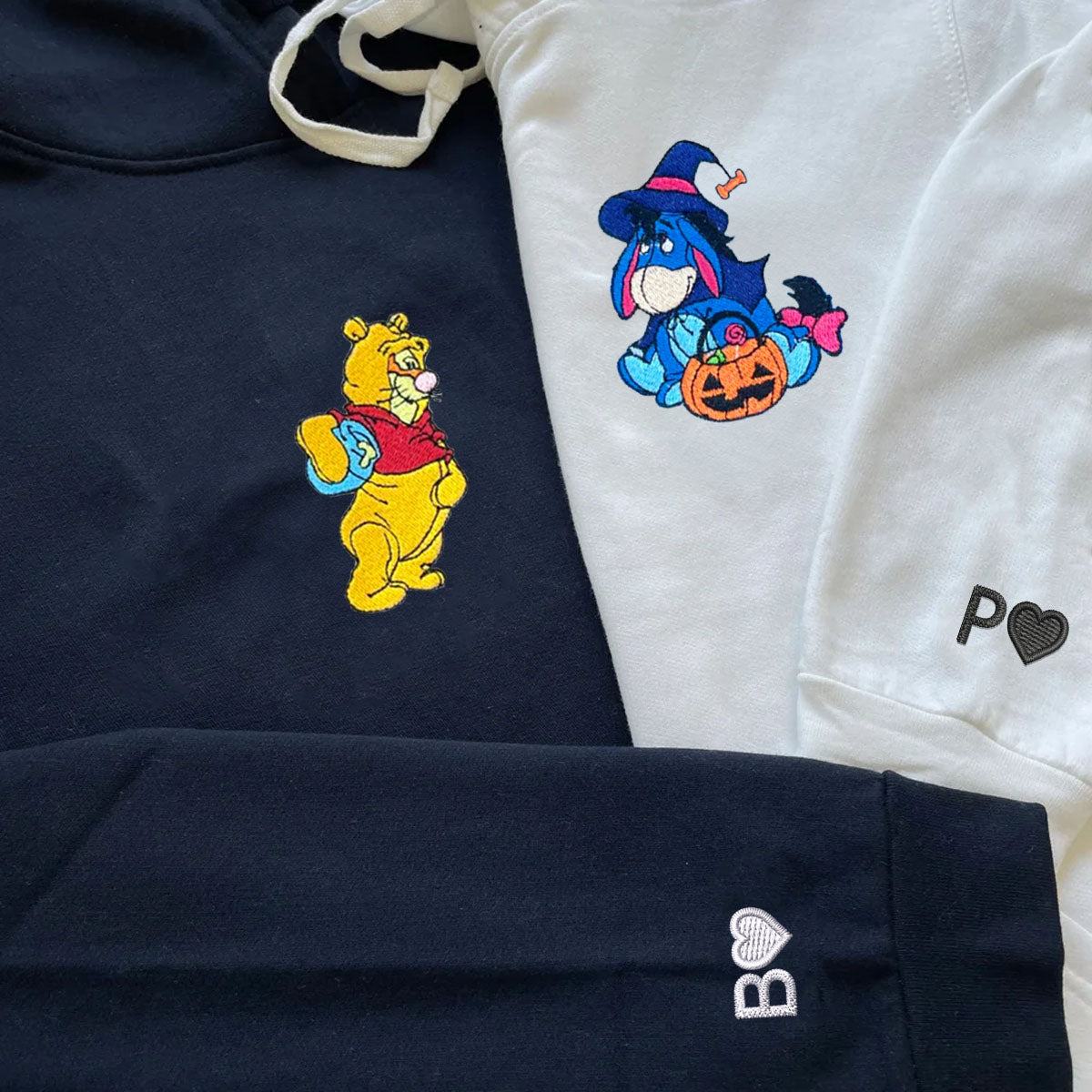 Custom Embroidered Hoodies for Couples, Cute Bear & Donkey Halloween Hoodie