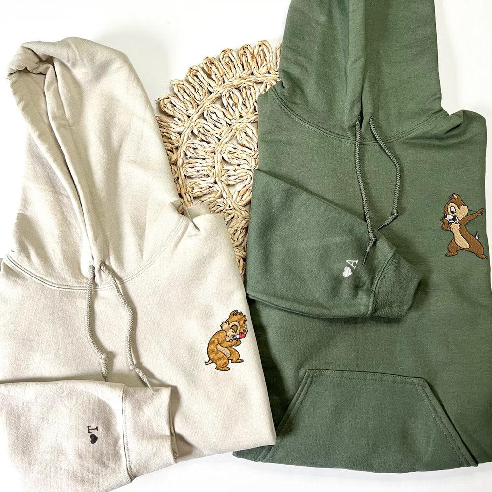 Custom Embroidered Hoodies for Couples, Cute Cartoon Chipmunks Hoodie, Funny Matching Outfit