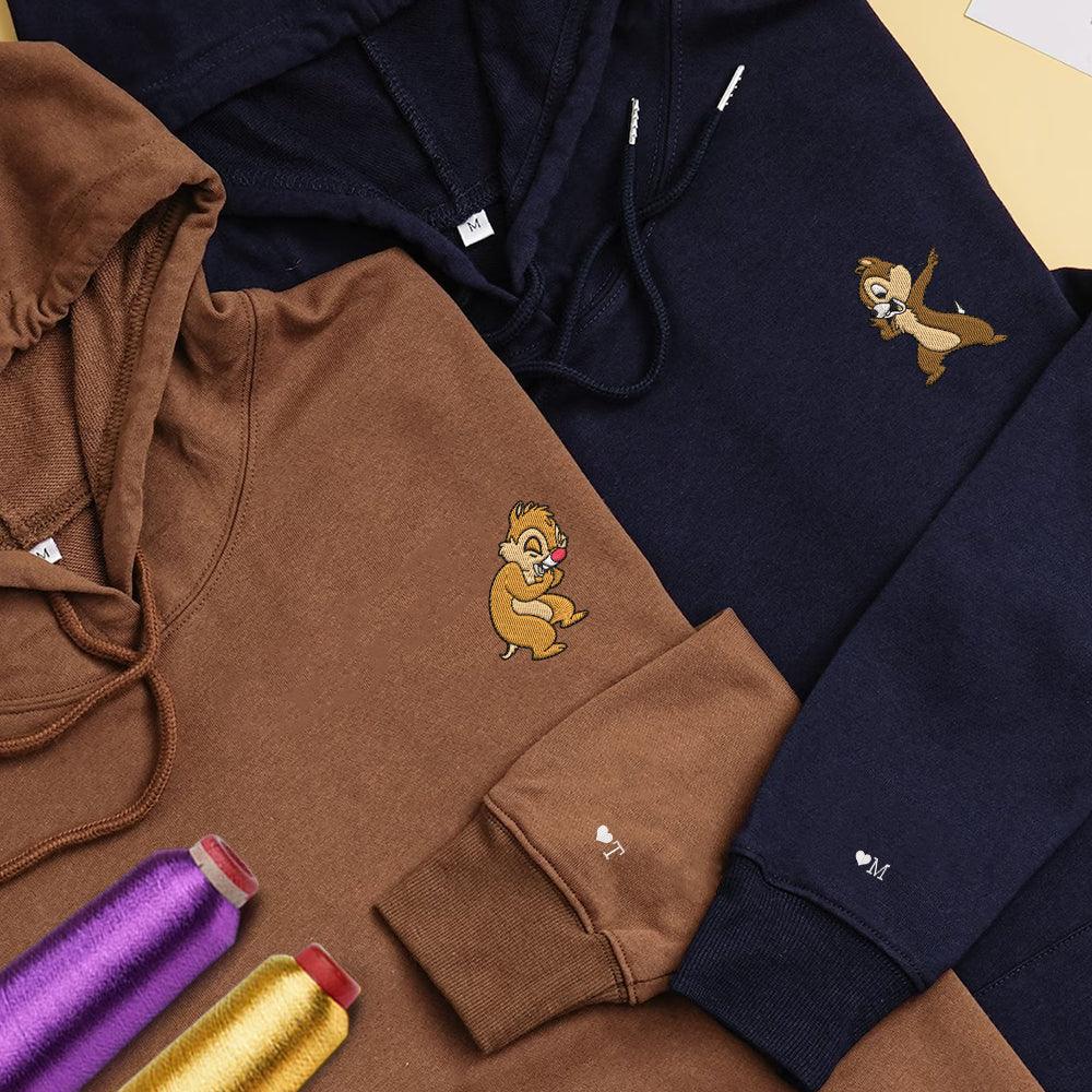 Custom Embroidered Hoodies for Couples, Cute Cartoon Chipmunks Hoodie, Funny Matching Outfit