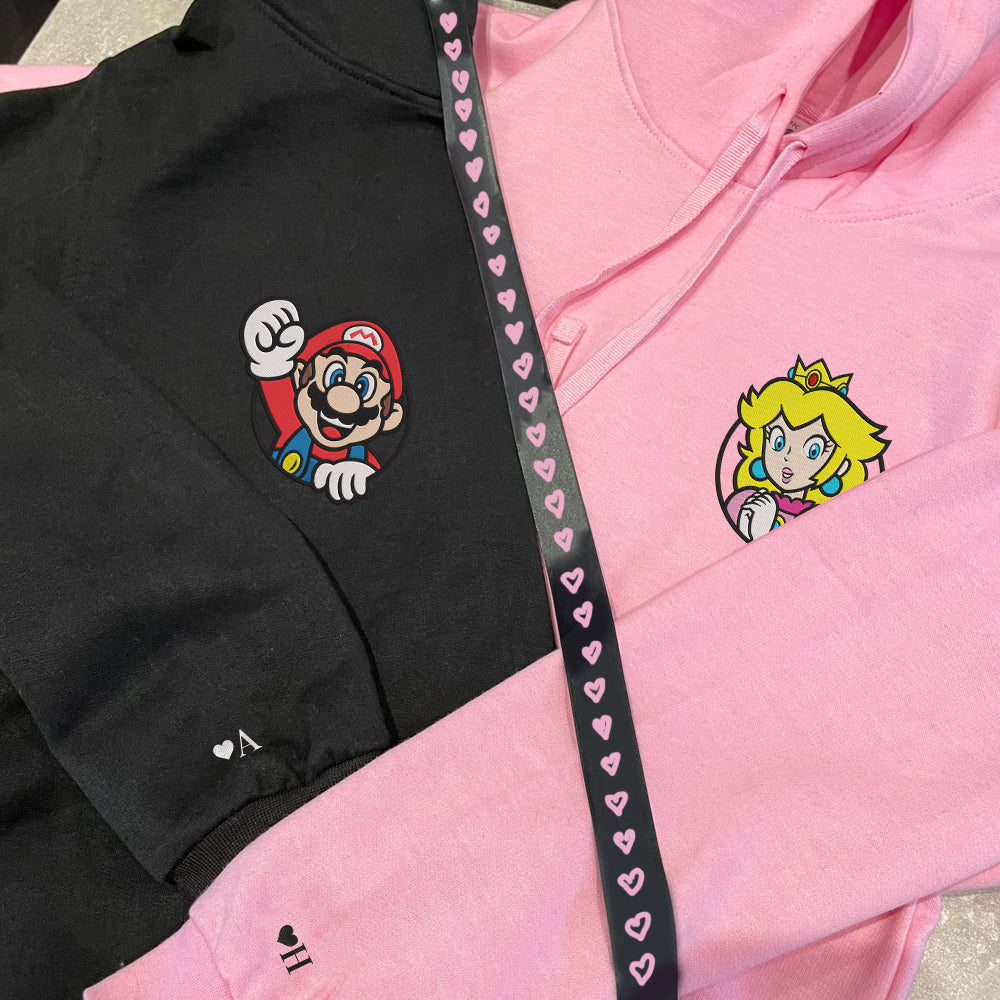 Custom Embroidered Hoodies for Couples, Cute Cartoon Hero & Princess Hoodie, Matching Couple Outfit