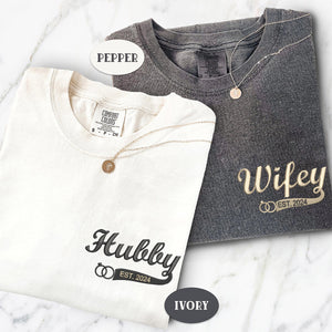 Custom Embroidered Hubby and Wifey Matching T-shirts for Couples