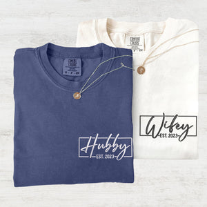 Custom Embroidered Hubby and Wifey Matching T-shirts for Couples