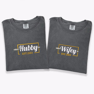 Custom Embroidered Hubby and Wifey Matching T-shirts for Couples