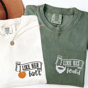 Custom Embroidered I Like His Beard Matching T-shirts for Couples