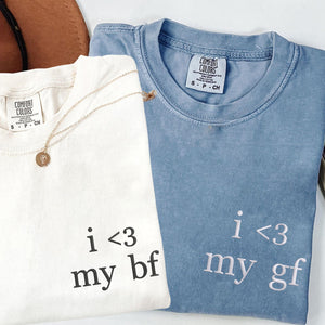 Custom Embroidered I Love My Boyfriend And Girlfriend Matching T-shirts for Couples