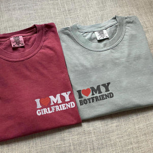 Custom Embroidered I Love My Boyfriend/ Girlfriend T-shirts for Couples