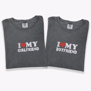 Custom Embroidered I Love My Boyfriend/ Girlfriend T-shirts for Couples