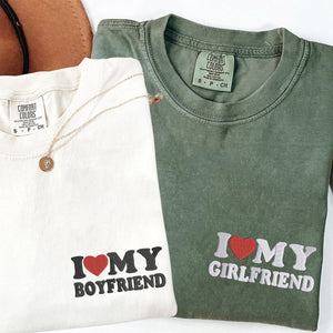 Custom Embroidered I Love My Boyfriend/ Girlfriend T-shirts for Couples