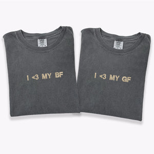 Custom Embroidered I Love My Gf Bf Matching T-shirts for Couples
