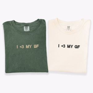 Custom Embroidered I Love My Gf Bf Matching T-shirts for Couples