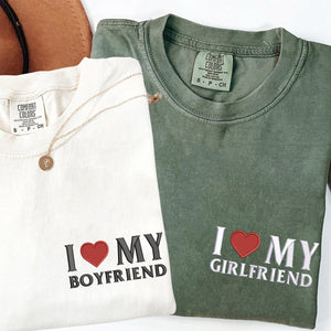 Custom Embroidered I Love My Girlfriend, Boy Friend Matching T-shirts for Couples