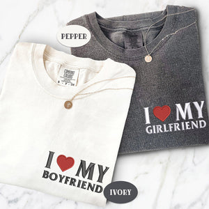 Custom Embroidered I Love My Girlfriend, Boy Friend Matching T-shirts for Couples