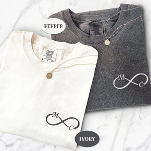 Custom Embroidered I Love You Infinity Matching T-shirts for Couples