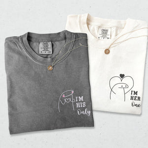 Custom Embroidered I'm Her One I'm His Only Matching T-shirts for Couples