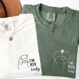 Custom Embroidered I'm Her One I'm His Only Matching T-shirts for Couples