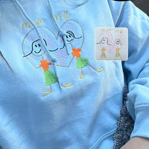 Custom Embroidered Kids Drawing Sweatshirt, Kids Drawing Hoodie, Kid Art Sweater, Gift for Mother's - Father's Day