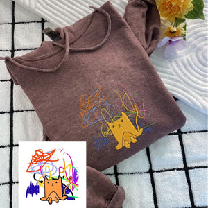 Custom Embroidered Kids Drawing Sweatshirt, Kids Drawing Hoodie, Kid Art Sweater, Gift for Mother's - Father's Day