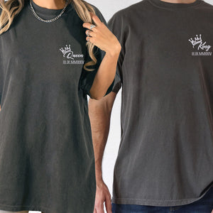 Custom Embroidered King x Queen Crown Roman Numeral Matching T-shirts for Couples