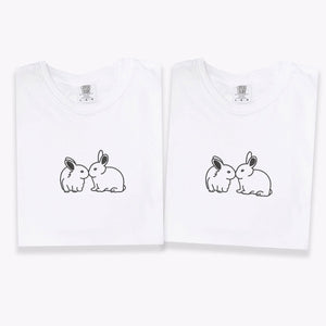 Custom Embroidered Kissing Bunnies Matching T-shirts for Couples