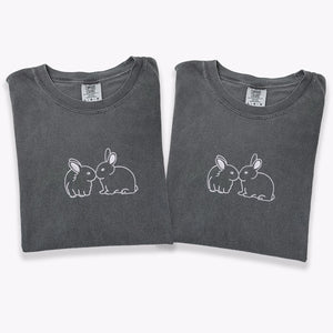 Custom Embroidered Kissing Bunnies Matching T-shirts for Couples