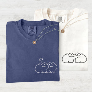 Custom Embroidered Kissing Frog Matching T-shirts for Couples