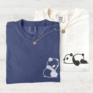 Custom Embroidered Lazy Panda Matching T-shirts for Couples