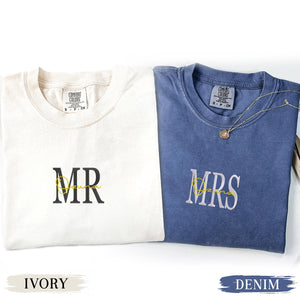 Custom Embroidered Mr & Mrs Matching T-shirts for Couples