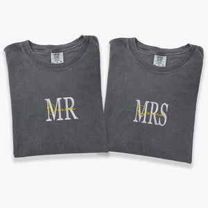 Custom Embroidered Mr & Mrs Matching T-shirts for Couples