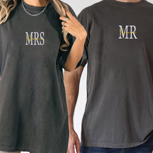 Custom Embroidered Mr & Mrs Matching T-shirts for Couples