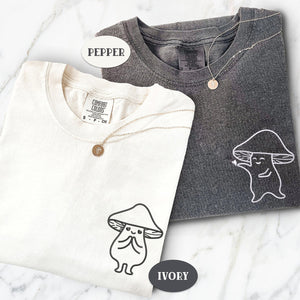 Custom Embroidered Mushroom Love Matching T-shirts for Couples