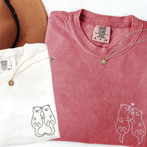 Custom Embroidered Otter Matching T-shirts for Couples