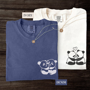 Custom Embroidered Panda Love Matching T-shirts for Couples