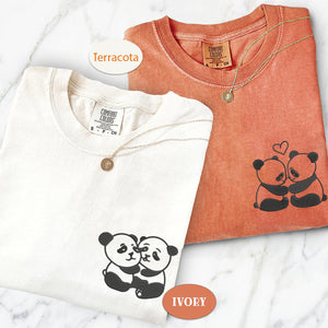 Custom Embroidered Panda Love Matching T-shirts for Couples