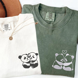 Custom Embroidered Panda Love Matching T-shirts for Couples