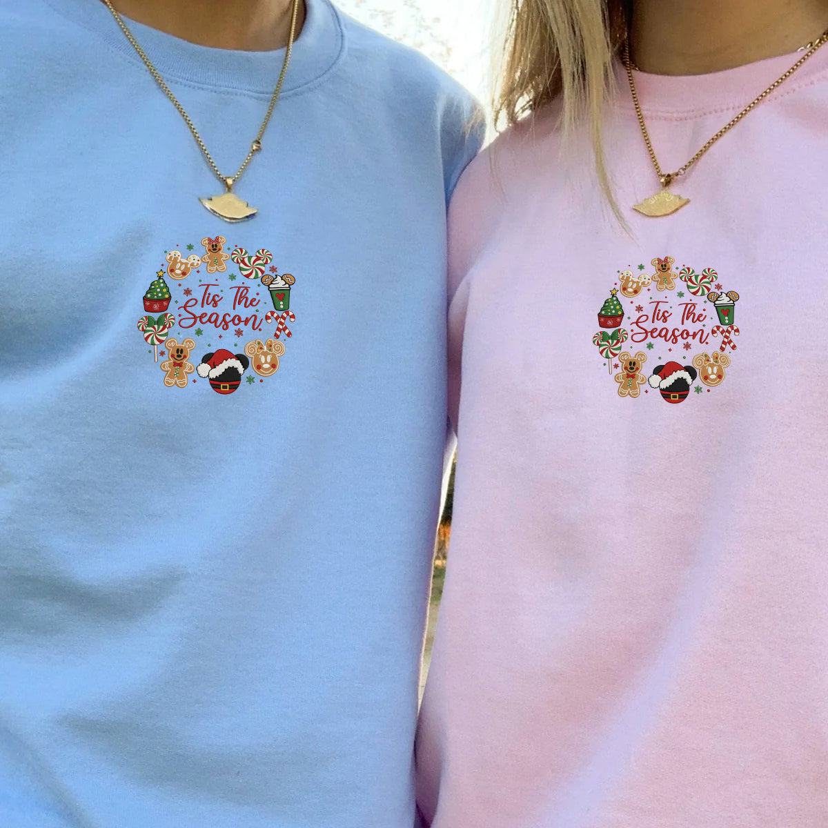 Custom Embroidered Peppermint Candy and Gingerbread Snack Christmas Hoodie, Warm Festive Season Matching for Couples