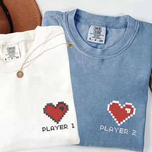 Custom Embroidered Player 1 Player 2 Matching T-shirts for Couples