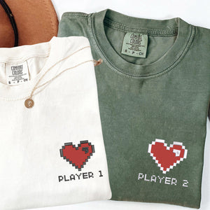 Custom Embroidered Player 1 Player 2 Matching T-shirts for Couples