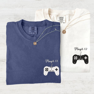 Custom Embroidered Player 1 Player 2 Matching T-shirts for Couples